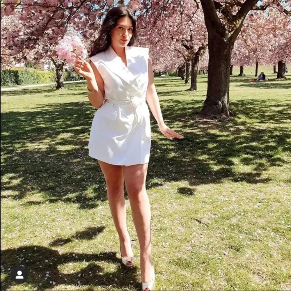 Zara Belted White Vest Bkazer Dress
